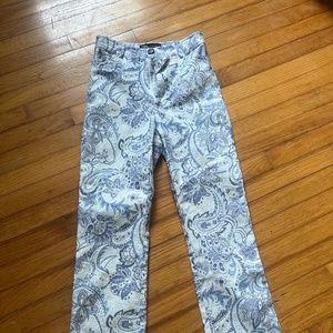 NWT Zara Small S Paisley Pants blue and white 70’s high waist